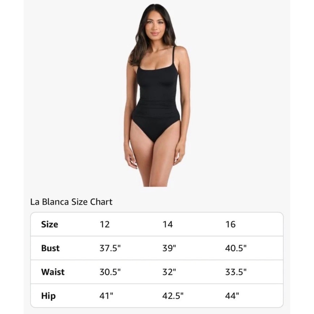 La Blanca Island Goddess One Piece Swimsuit Black Square Neck 14 Classy Slimming - Picture 5 of 13